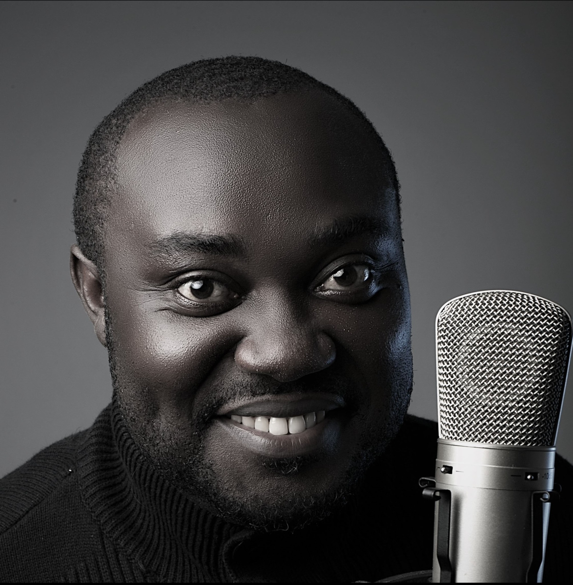 Macdonald Nkemda with studio microphone
